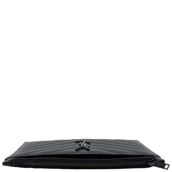 YVES SAINT LAURENT Monogram Bill Grain De Poudre Chevron Leather Zip Pouch Black