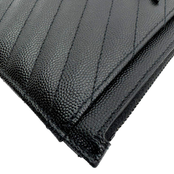 YVES SAINT LAURENT Monogram Bill Grain De Poudre Chevron Leather Zip Pouch Black