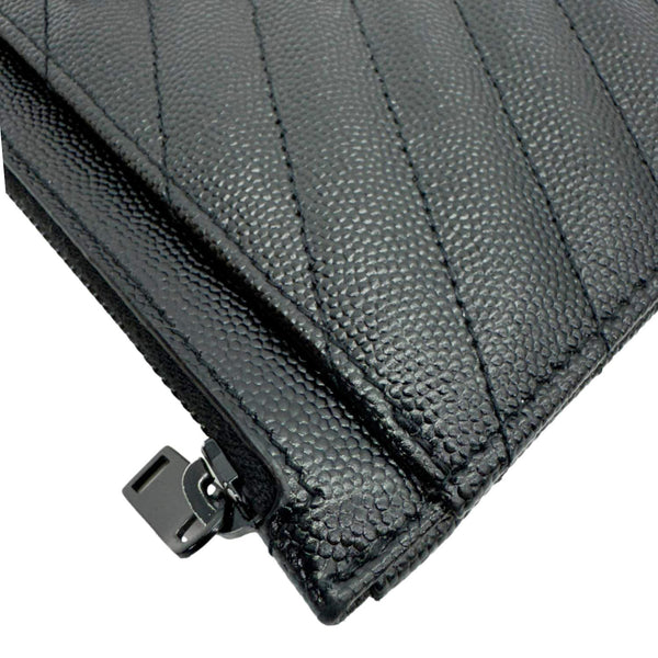 YVES SAINT LAURENT Monogram Bill Grain De Poudre Chevron Leather Zip Pouch Black