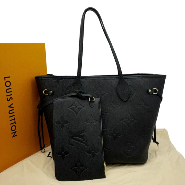 LOUIS VUITTON Neverfull MM Empreinte Leather Tote Shoulder Bag Black