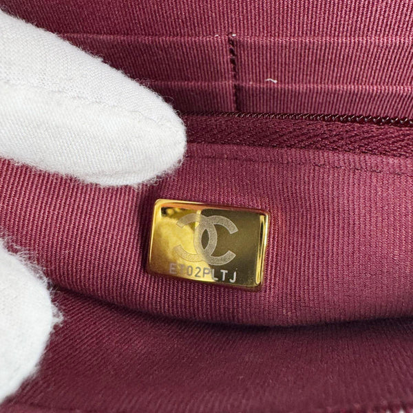 CHANEL Coco Hearts Quilted Leather Wallet On Chain WOC Burgundy