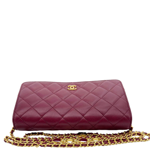 CHANEL Coco Hearts Quilted Leather Wallet On Chain WOC Burgundy