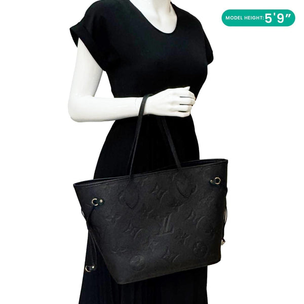 LOUIS VUITTON Neverfull MM Empreinte Leather Tote Shoulder Bag Black