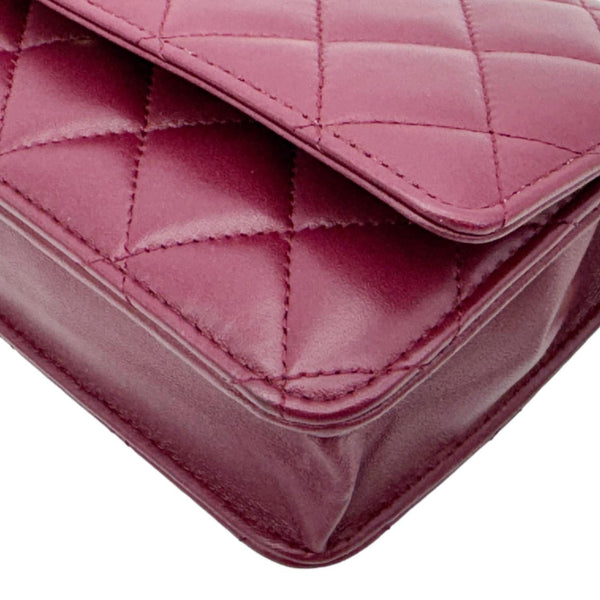 CHANEL Coco Hearts Quilted Leather Wallet On Chain WOC Burgundy