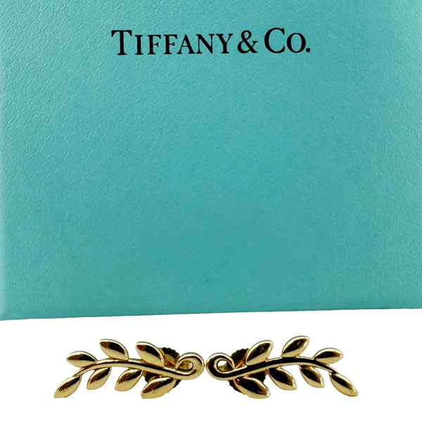 TIFFANY & CO Olive Leaf Climber 18k Gold Earrings Yellow