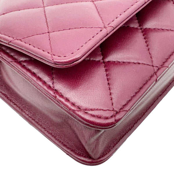 CHANEL Coco Hearts Quilted Leather Wallet On Chain WOC Burgundy