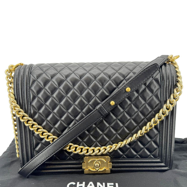 CHANEL Boy Flap Large Quilted Leather Crossbody Bag Black