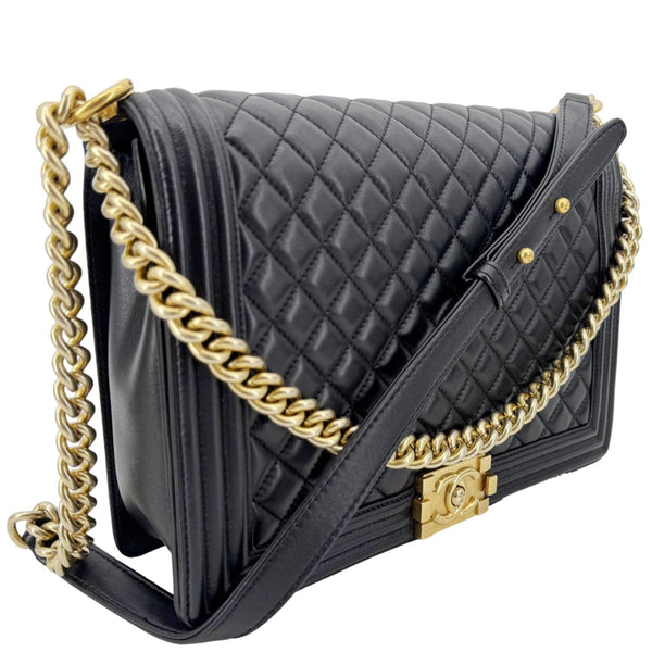 CHANEL Boy Flap Large Quilted Leather Crossbody Bag Black