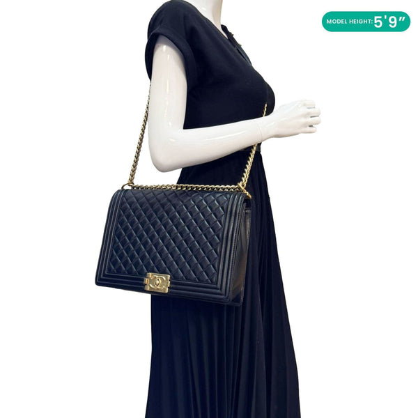 CHANEL Boy Flap Large Quilted Leather Crossbody Bag Black
