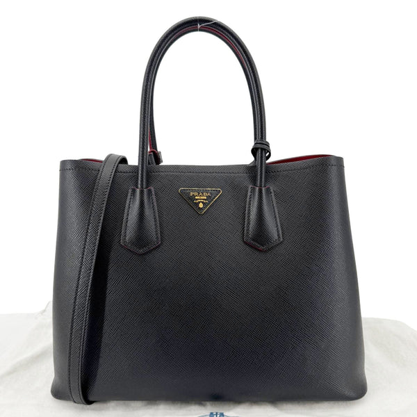 PRADA Double Handle Medium Saffiano Leather Shoulder Bag Black