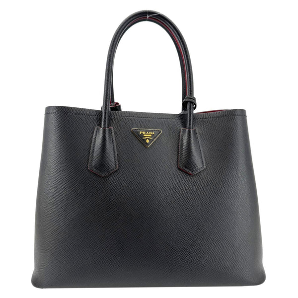 PRADA Double Handle Medium Saffiano Leather Shoulder Bag Black