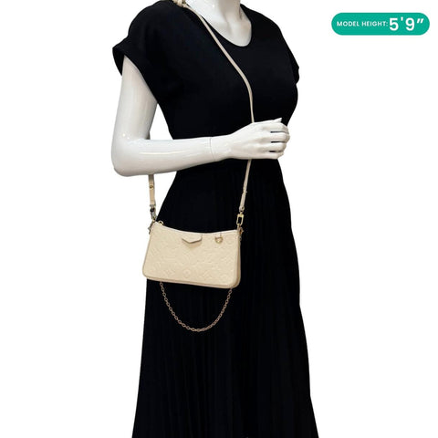 LOUIS VUITTON Easy Pouch On Strap Empreinte Leather Shoulder Bag Pouch Cream