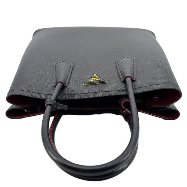 PRADA Double Handle Medium Saffiano Leather Shoulder Bag Black