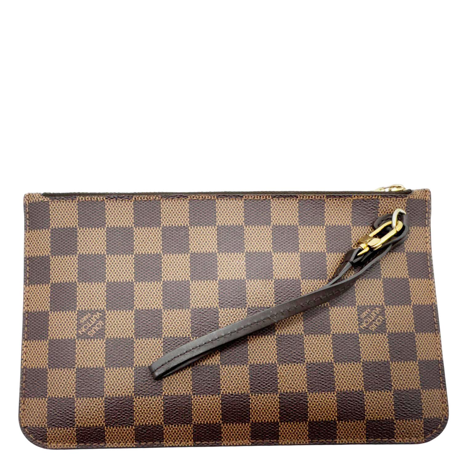 LOUIS VUITTON Neverfull Damier Ebene Wristlet Pouch Brown