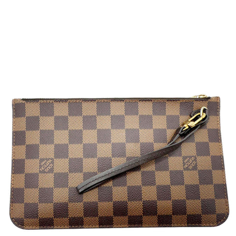 LOUIS VUITTON Neverfull Damier Ebene Wristlet Pouch Brown