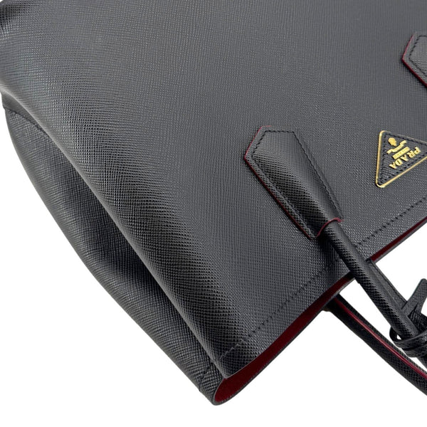 PRADA Double Handle Medium Saffiano Leather Shoulder Bag Black