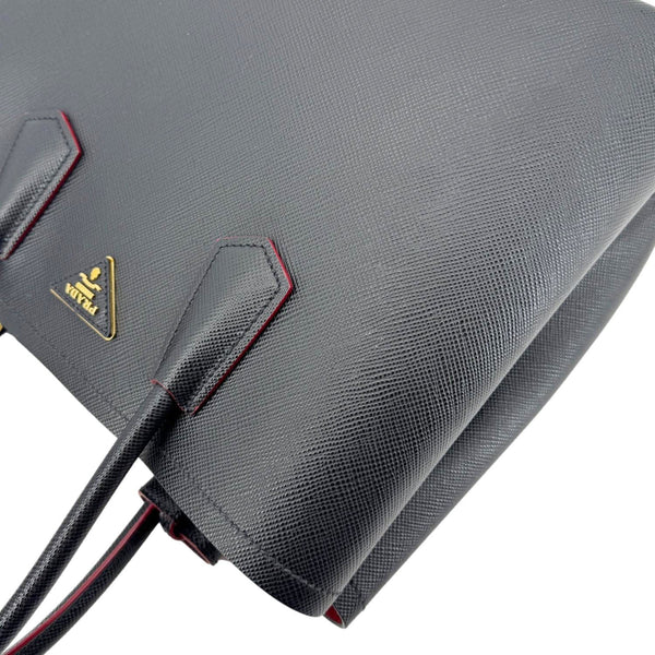 PRADA Double Handle Medium Saffiano Leather Shoulder Bag Black