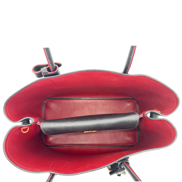 PRADA Double Handle Medium Saffiano Leather Shoulder Bag Black