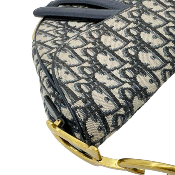 CHRISTIAN DIOR Saddle Oblique Jacquard Belt Crossbody Bag Navy Blue
