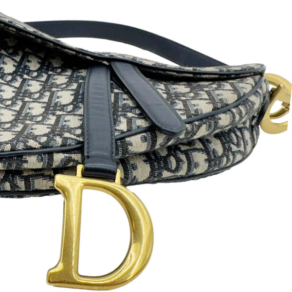 CHRISTIAN DIOR Saddle Oblique Jacquard Belt Crossbody Bag Navy Blue