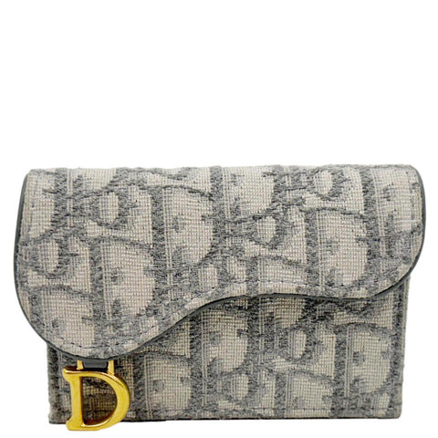 CHRISTIAN DIOR Saddle Oblique Canvas Card Holder Gray