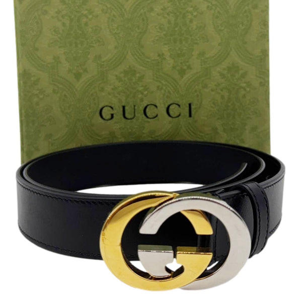 GUCCI GG Buckle Leather Belt Size 90.36 Black 601254