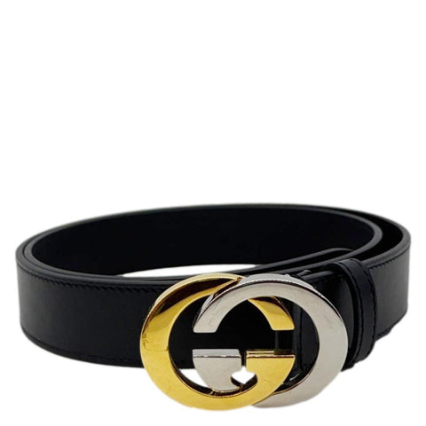 GUCCI GG Buckle Leather Belt Size 90.36 Black 601254