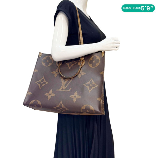 LOUIS VUITTON Onthego GM Monogram Reverse Canvas Tote Bag Brown
