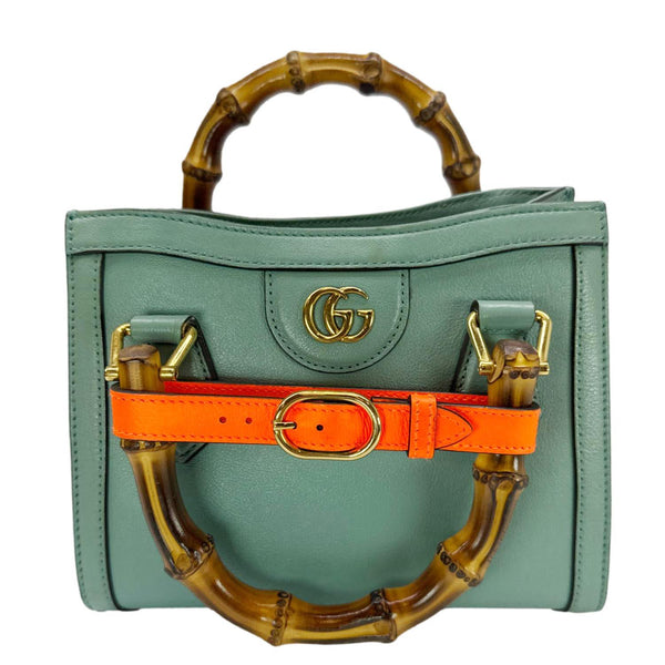 GUCCI Diana Bamboo Mini Leather Tote Bag Green 655661