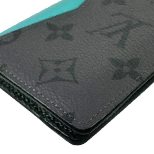 LOUIS VUITTON Pocket Organizer Monogram Eclipse Reverse Canvas Wallet Turquoise
