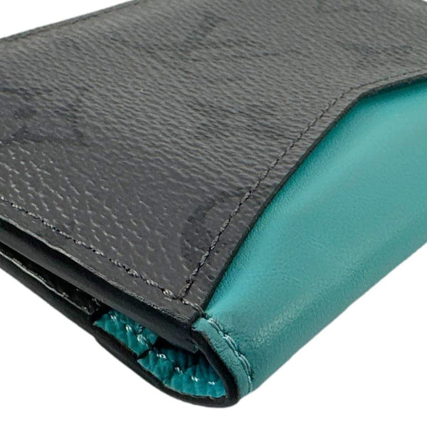 LOUIS VUITTON Pocket Organizer Monogram Eclipse Reverse Canvas Wallet Turquoise