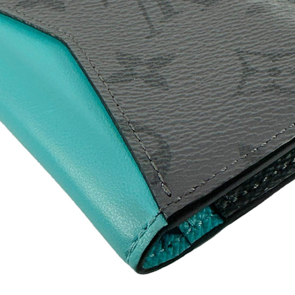 LOUIS VUITTON Pocket Organizer Monogram Eclipse Reverse Canvas Wallet Turquoise