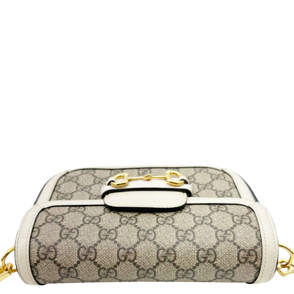 GUCCI Horsebit 1955 Flap Small GG Supreme Canvas Shoulder Bag Beige 658574