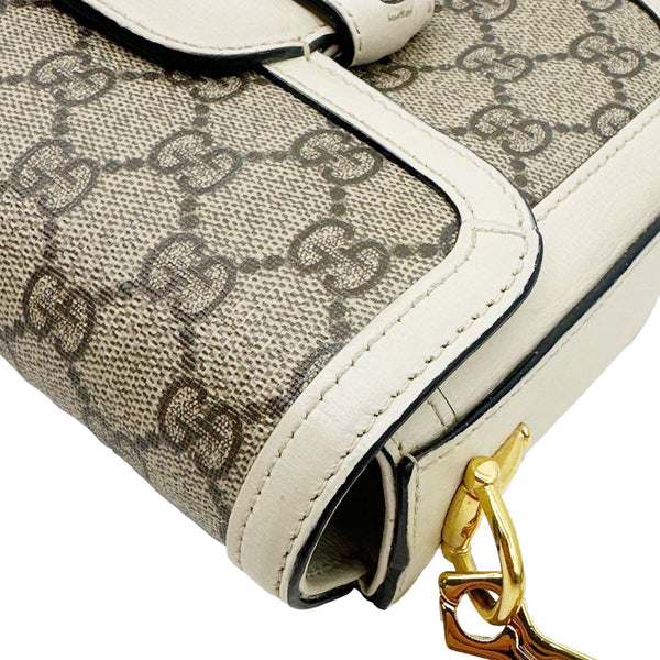GUCCI Horsebit 1955 Flap Small GG Supreme Canvas Shoulder Bag Beige 658574