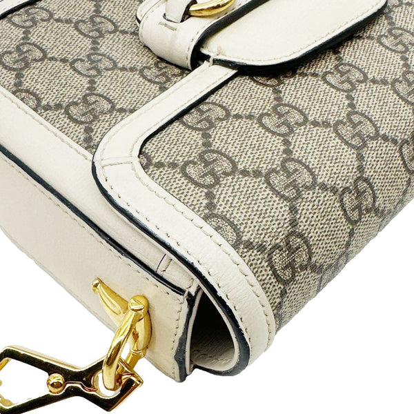 GUCCI Horsebit 1955 Flap Small GG Supreme Canvas Shoulder Bag Beige 658574