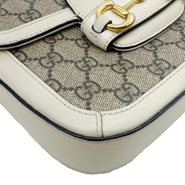 GUCCI Horsebit 1955 Flap Small GG Supreme Canvas Shoulder Bag Beige 658574