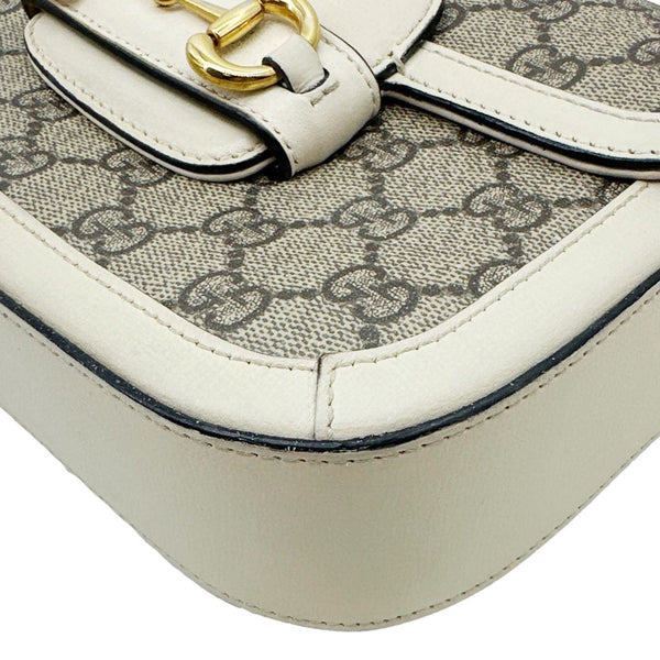 GUCCI Horsebit 1955 Flap Small GG Supreme Canvas Shoulder Bag Beige 658574