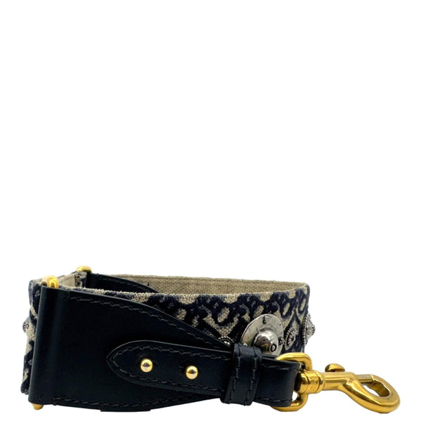 CHRISTIAN DIOR Studded Oblique Embroidered Denim Strap Navy Blue