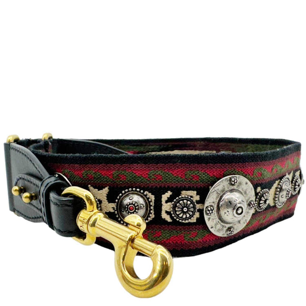 CHRISTIAN DIOR Studded Bohemian Oblique Embroidered Canvas Shoulder Strap Red