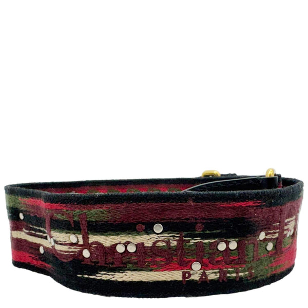 CHRISTIAN DIOR Studded Bohemian Oblique Embroidered Canvas Shoulder Strap Red