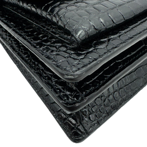 YVES SAINT LAURENT Monogram Sunset Medium Crocodile Embossed Leather Shoulder Bag Black