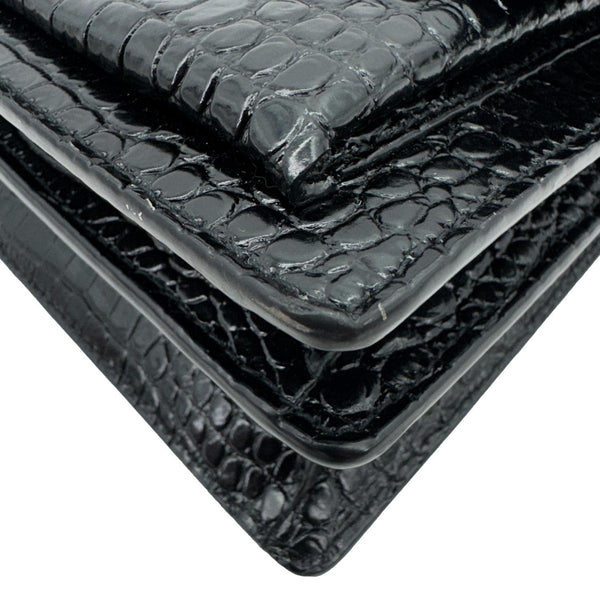 YVES SAINT LAURENT Monogram Sunset Medium Crocodile Embossed Leather Shoulder Bag Black