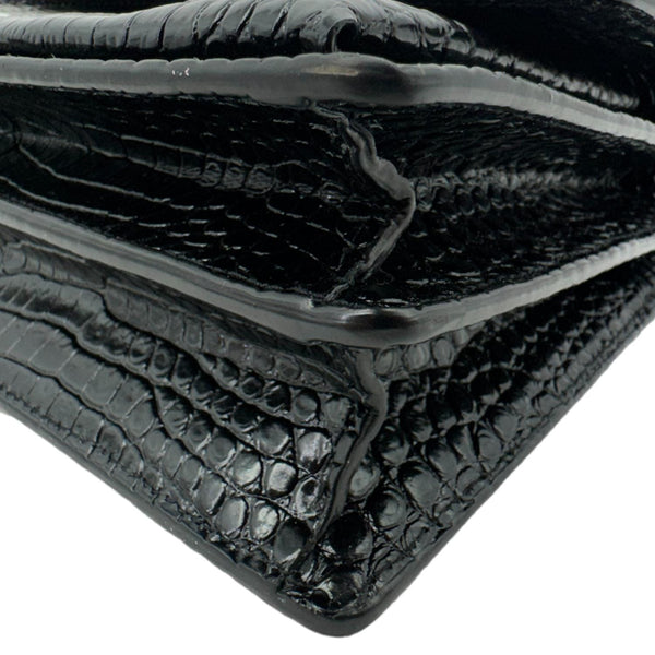 YVES SAINT LAURENT Monogram Sunset Medium Crocodile Embossed Leather Shoulder Bag Black