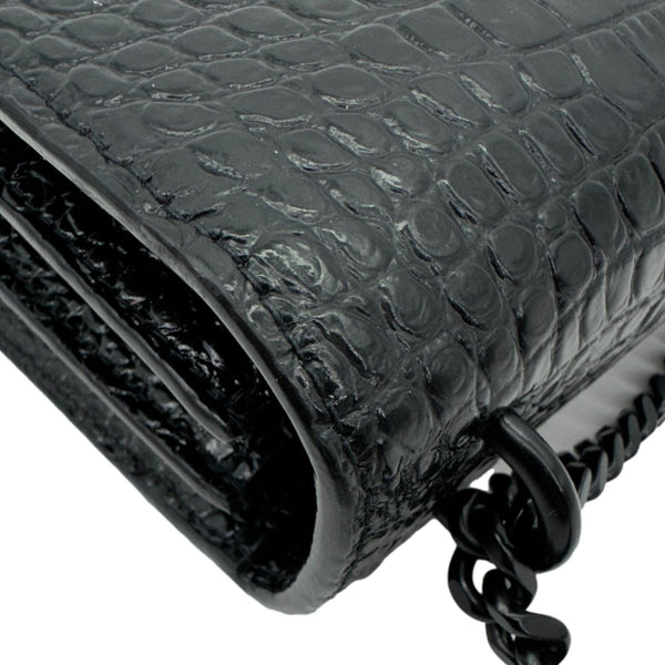 YVES SAINT LAURENT Monogram Sunset Medium Crocodile Embossed Leather Shoulder Bag Black