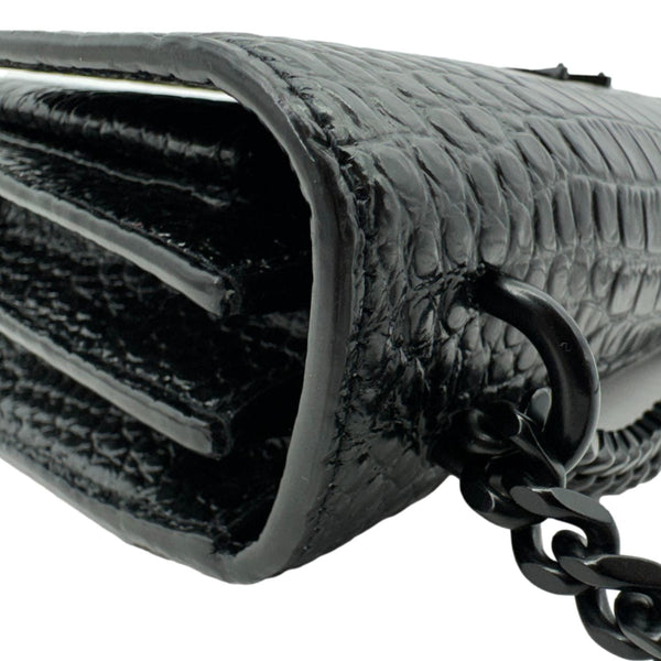 YVES SAINT LAURENT Monogram Sunset Medium Crocodile Embossed Leather Shoulder Bag Black