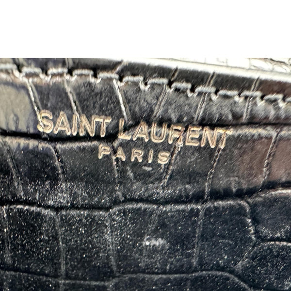 YVES SAINT LAURENT Monogram Sunset Medium Crocodile Embossed Leather Shoulder Bag Black
