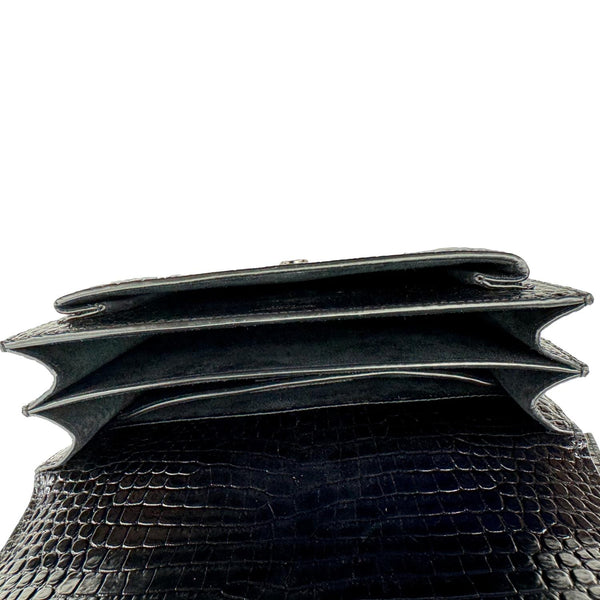 YVES SAINT LAURENT Monogram Sunset Medium Crocodile Embossed Leather Shoulder Bag Black