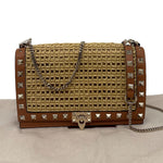 VALENTINO Garavani Rockstud Raffia Wallet On Chain Crossbody Bag Tan