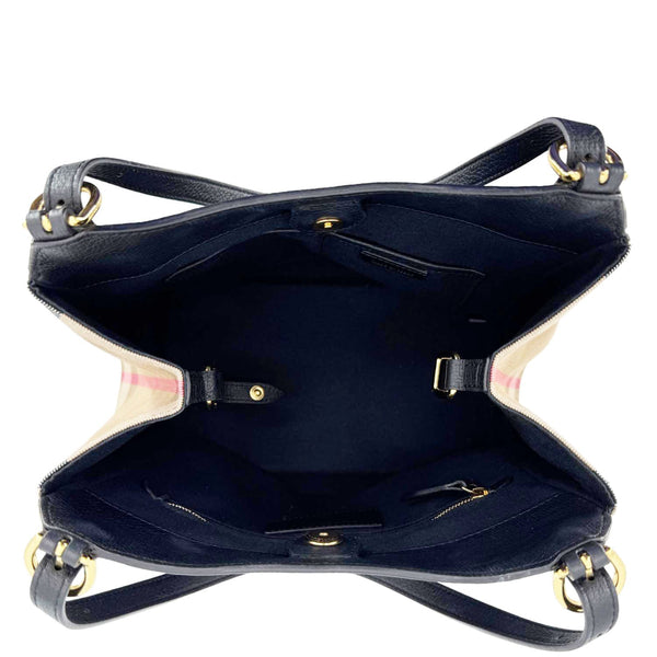 BURBERRY Canterbury Small House Check Derby Leather Tote Bag Black