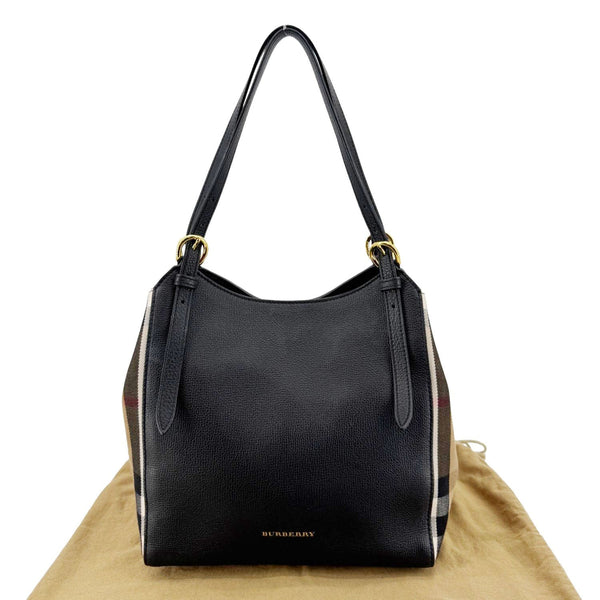 BURBERRY Canterbury Small House Check Derby Leather Tote Bag Black